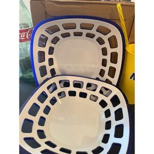 Guzzini Italy Cobalt Blue White Lattice Cutout Acrylic Serving Bowls Set of 2